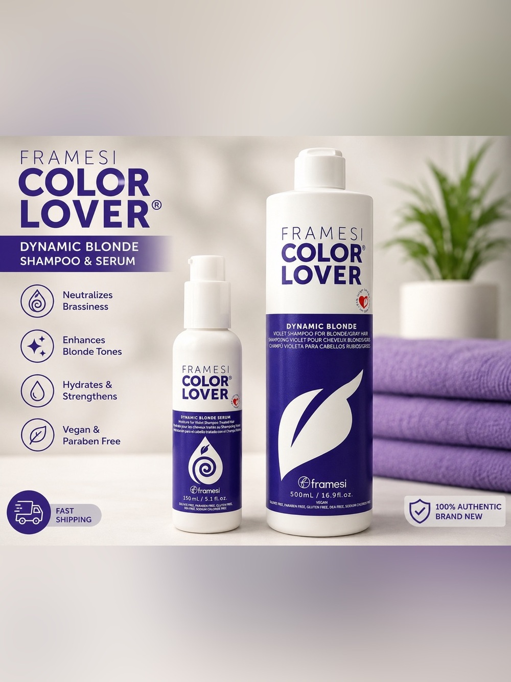Framesi Color Lover Dynamic Blonde Shampoo 16.9 fl oz + Serum 3.4 fl oz